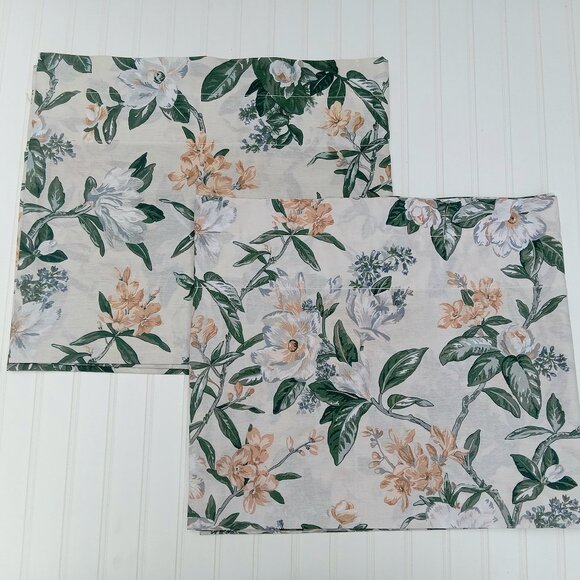 WESTPOINT STEVENS Valance Pair Beige White Magnolia Flowers Blouson Valances Vtg - Picture 1 of 12